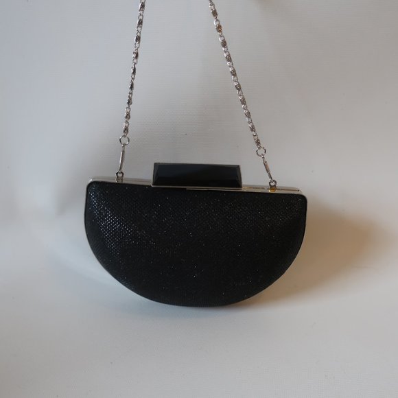 MACYS BLACK EVENING PURSE W/STONE CLOSURE* - Picture 3 of 6